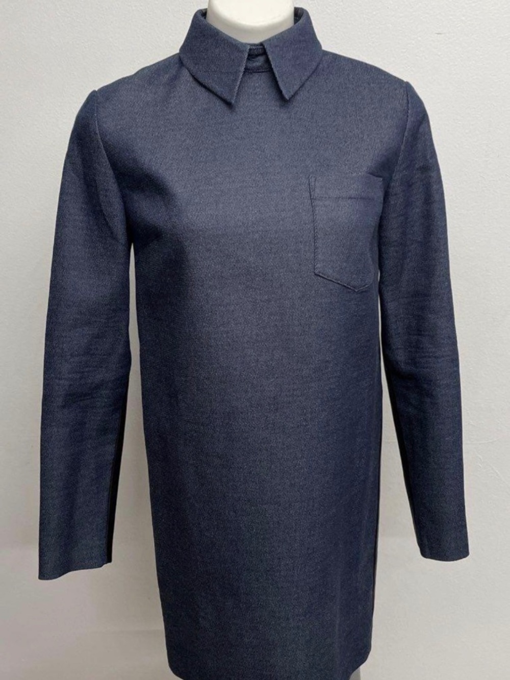 NWT Alexander Wang Denim Leather Tunic Long Sleeve Collared Shift Dress Size 4